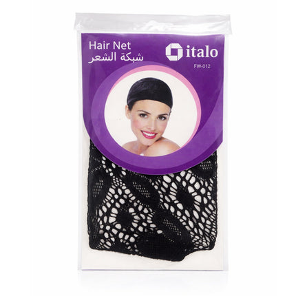 Black hair net in packaging with Italo branding on a white background