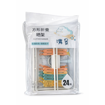 Packaged clothes pegs with a clear front view on a white background