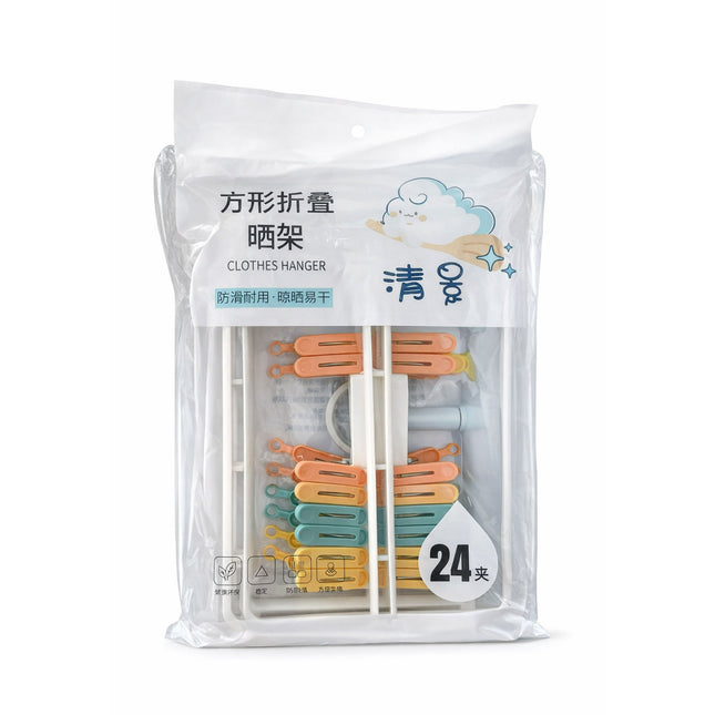 Packaged clothes pegs with a clear front view on a white background