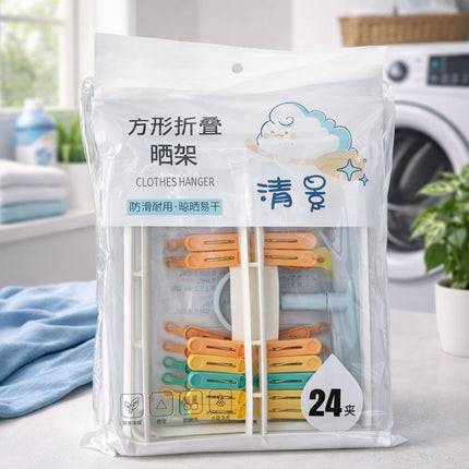 Clothes hanger set in a clear packaging bag with a laundry background