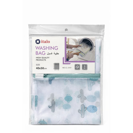 Washing bag packaging with italo branding on a white background