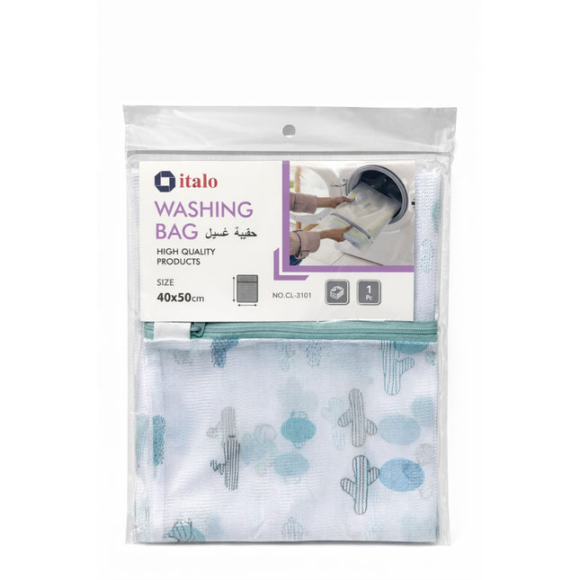 Washing bag packaging with italo branding on a white background