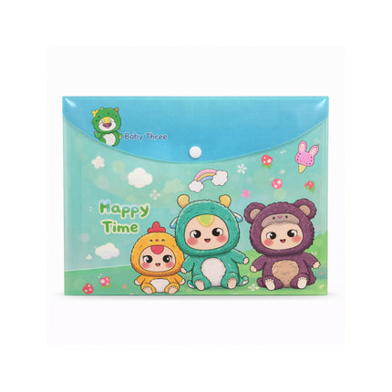 Cartoon character packaging with 'Happy Time' text on a blue and green background