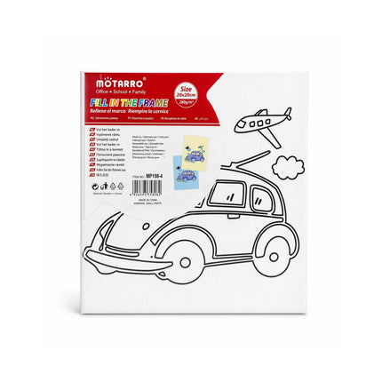 Motarro coloring book with car and airplane illustrations on a white background
