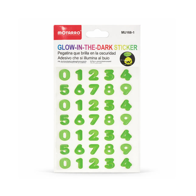 Pack of glow-in-the-dark stickers with numbers on a white background