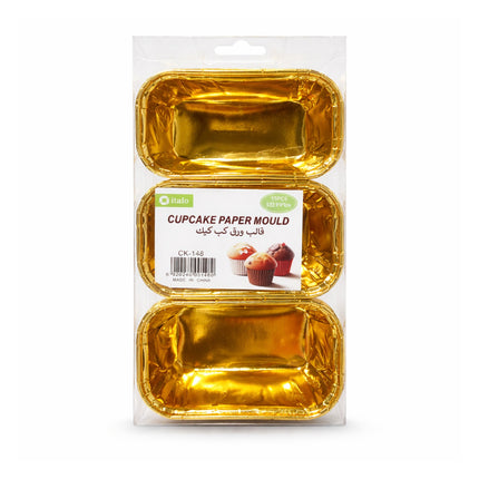 Gold cupcake paper moulds in packaging with a visible brand label.