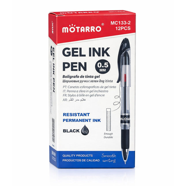 MOTARRO gel ink pen packaging with a black pen on a white background