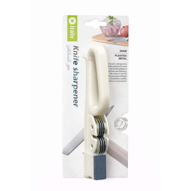 Knife sharpener in packaging with brand name on a white background