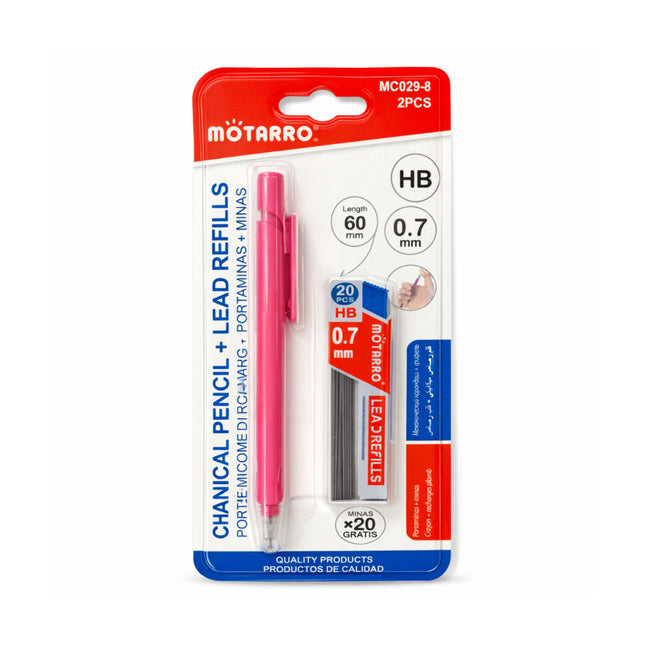 Pack of Motaro mechanical pencil refills with a pink lead on a white background