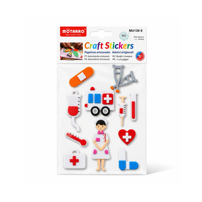 Métarro craft stickers set with medical-themed designs on a white background