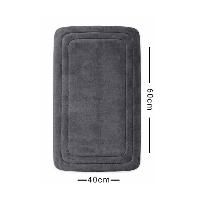 Gray bath mat with dimensions on a white background