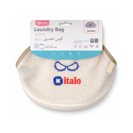 Mesh laundry bag with 'italo' branding on a white background