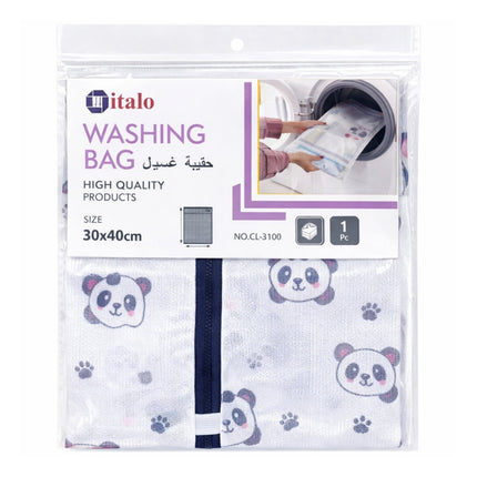 Washing bag packaging with panda design and 'italo' branding