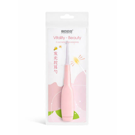 Pink ear cleaning tool in packaging with brand name on a white background