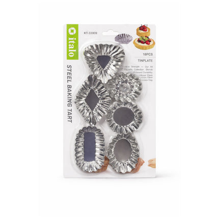 Packaging of italo steel baking tart tins on a white background