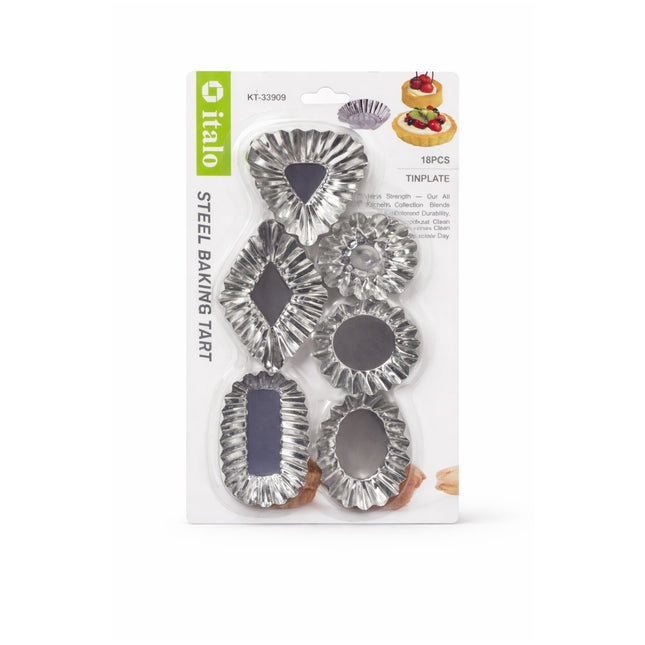 Packaging of italo steel baking tart tins on a white background
