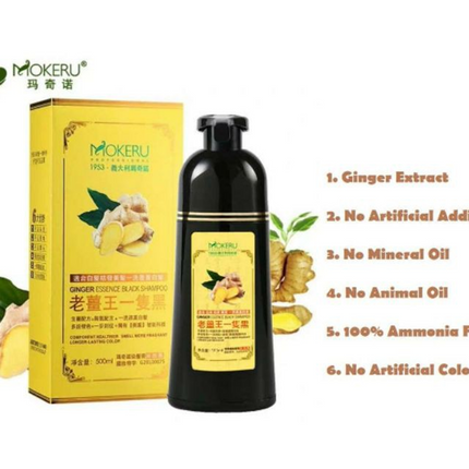 Mokeru Ginger Essence Hair Dye Shampoo (Black & Brown) 500ml 