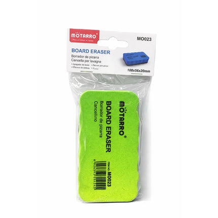 Green board eraser in packaging with Motarro branding on a white background