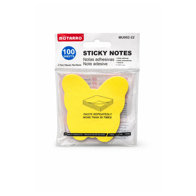 Pack of sticky notes with a yellow pad and clear packaging on a white background