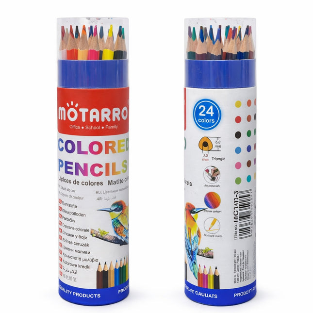 Two tubes of Motarro colored pencils on a white background