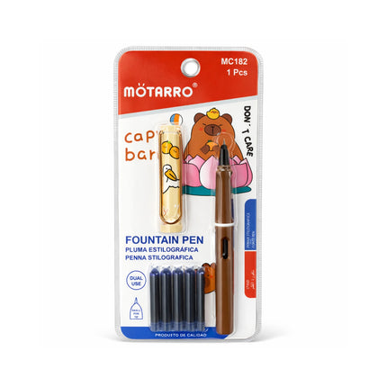 Mótarro fountain pen packaging with cartoon bear design on a white background