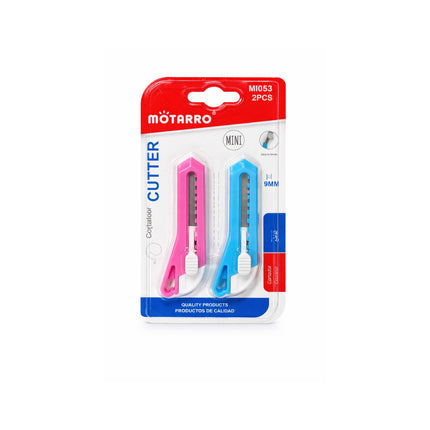 Packaging of two colorful cutters with a red and white label on a white background