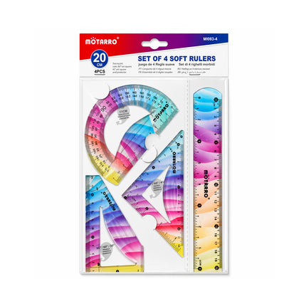 Set of 4 soft rulers in colorful packaging with Motarro branding.