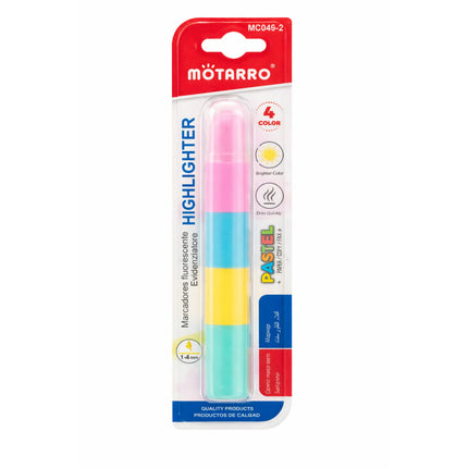 Packaged Motarro highlighter with pastel colors on a white background