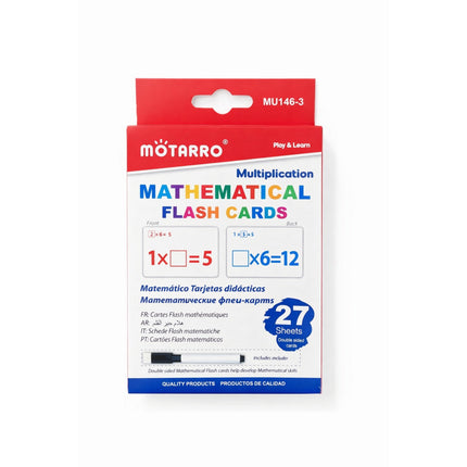Motarro multiplication mathematical flash cards packaging on a white background