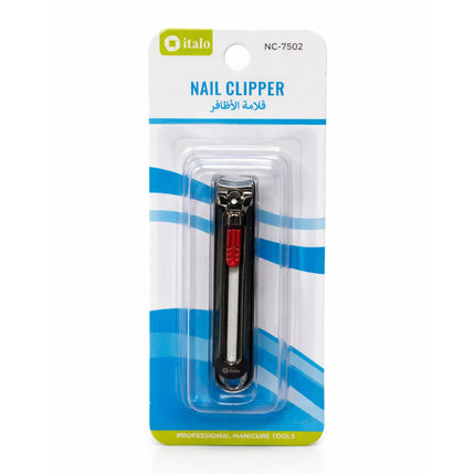 Nail clipper in packaging with blue and white striped design