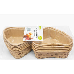 Set of woven bread baskets with a clear plastic cover on a white background