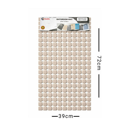 Bathroom mat with packaging on a white background, showing dimensions.