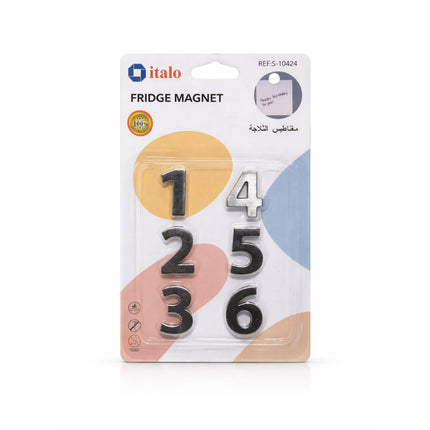 Packaging of italo fridge magnets with numbers on a white background