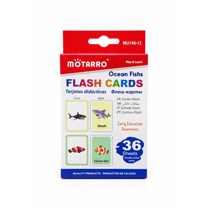 Motarro ocean fishes flash cards packaging on a white background