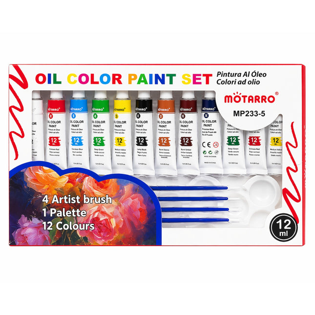 Mötterlo oil color paint set with brushes and palette on a white background