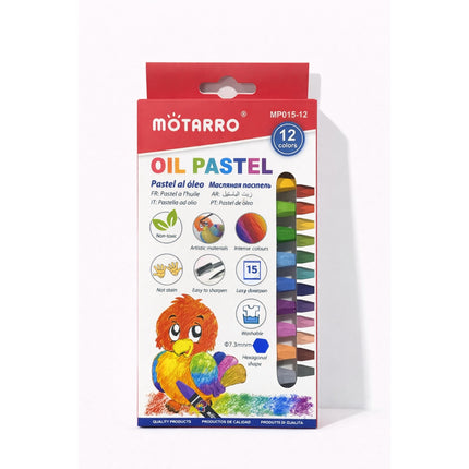 Môtarro oil pastel set packaging with colorful pastels on a white background