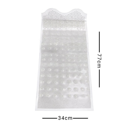White mesh pouch with measurements on a white background