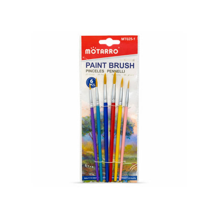 Pack of Mônarro paint brushes with colorful handles on a white background