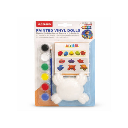 Matarro painted vinyl dolls packaging with paint palette and brush on a white background
