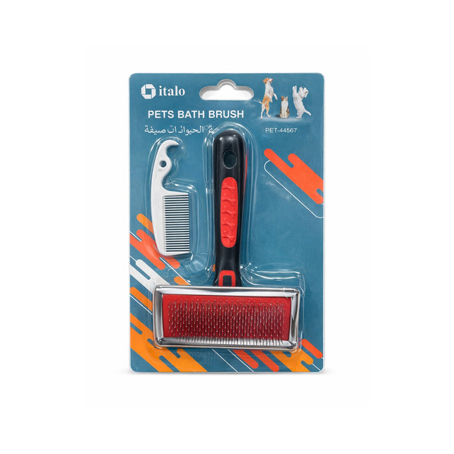 Pet grooming brush set with comb on italo packaging