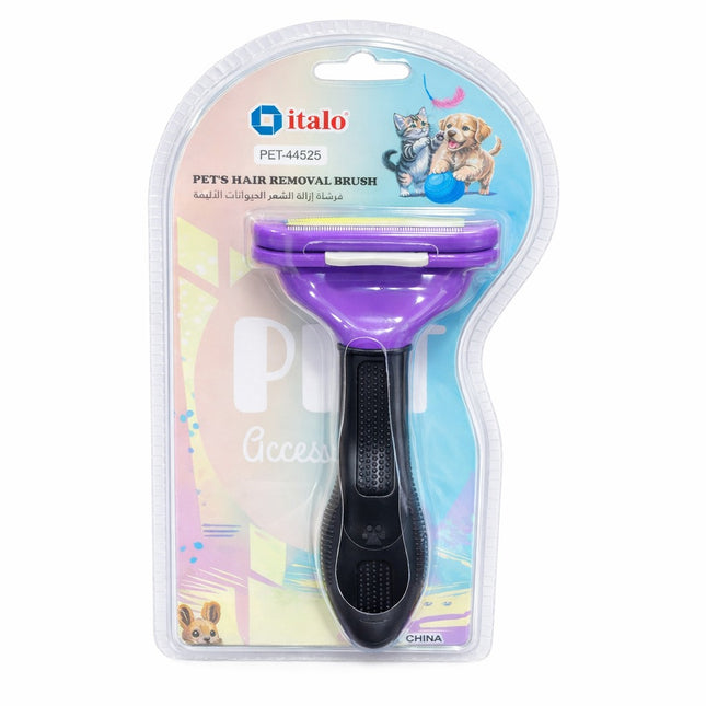Pet hair removal brush with packaging featuring 'italo' brand on a white background