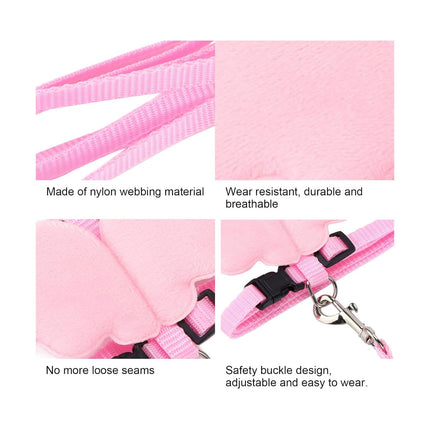 Pink dog leash with safety buckle design on a white background