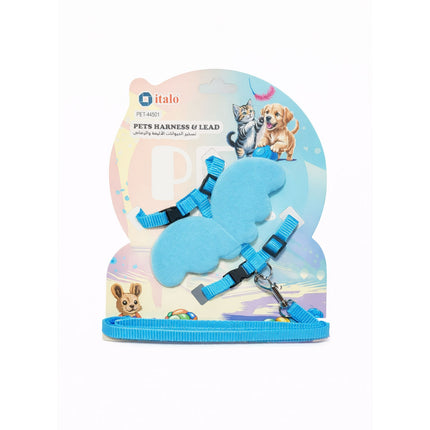 Pet harness and lead set on a colorful packaging with cartoon animals.