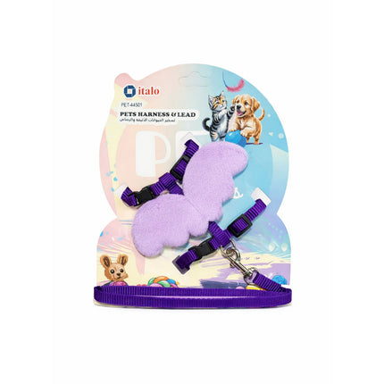 Pet harness and leash set on a colorful packaging with cartoon animals, featuring the brand 'Italo'.