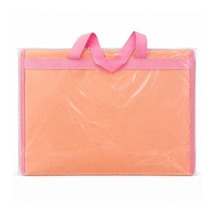 Pink and clear bag with pink handles on a white background