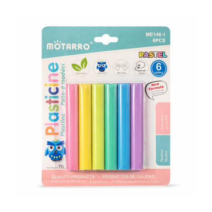 Pack of Motarro pastel-colored plasticine sticks with packaging on a white background