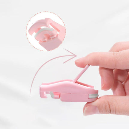 Pink phone clip being held by a hand with a close-up inset on a white background