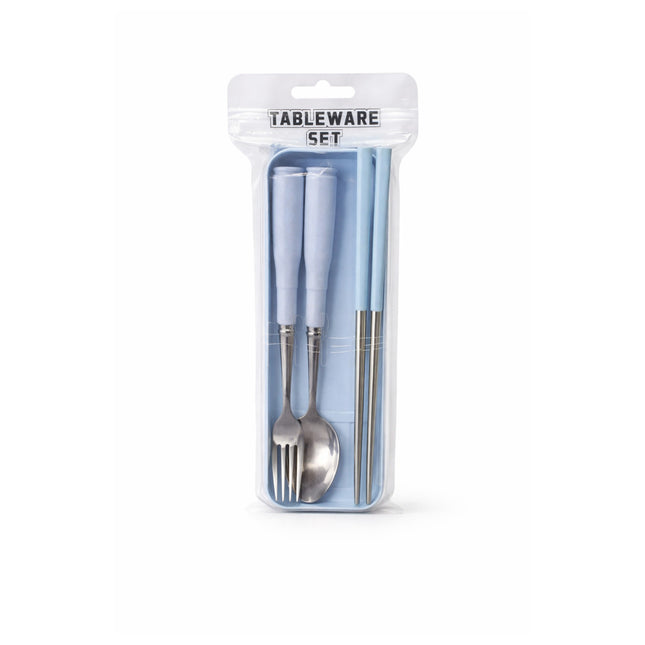 Tableware set with fork and spoon in packaging labeled 'Tableware Set' on a white background