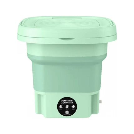Mint green portable washing machine on a white background