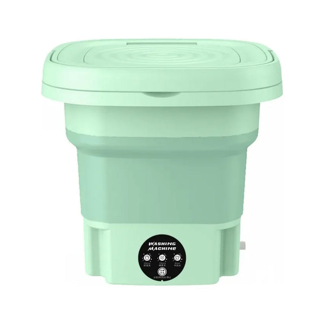 Mint green portable washing machine on a white background